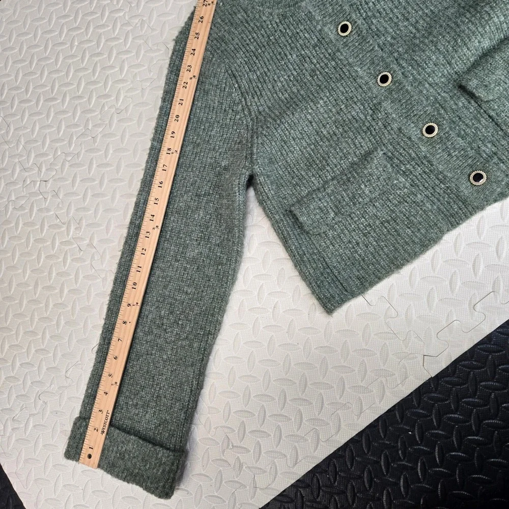 Christian Lacroix Womens Sage Green Ribbed Knit Cropped Cardigan‎ Sweater Large
